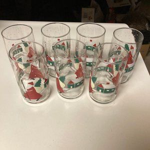 Vintage Anchor Hocking Christmas Glass Tumblers 12 oz. SANTA (1988)  7-Pc Set